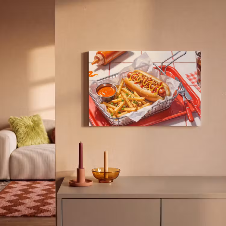 Canvas schilderij - Eten - Hotdog - Fastfood - Modern - Rood — 2