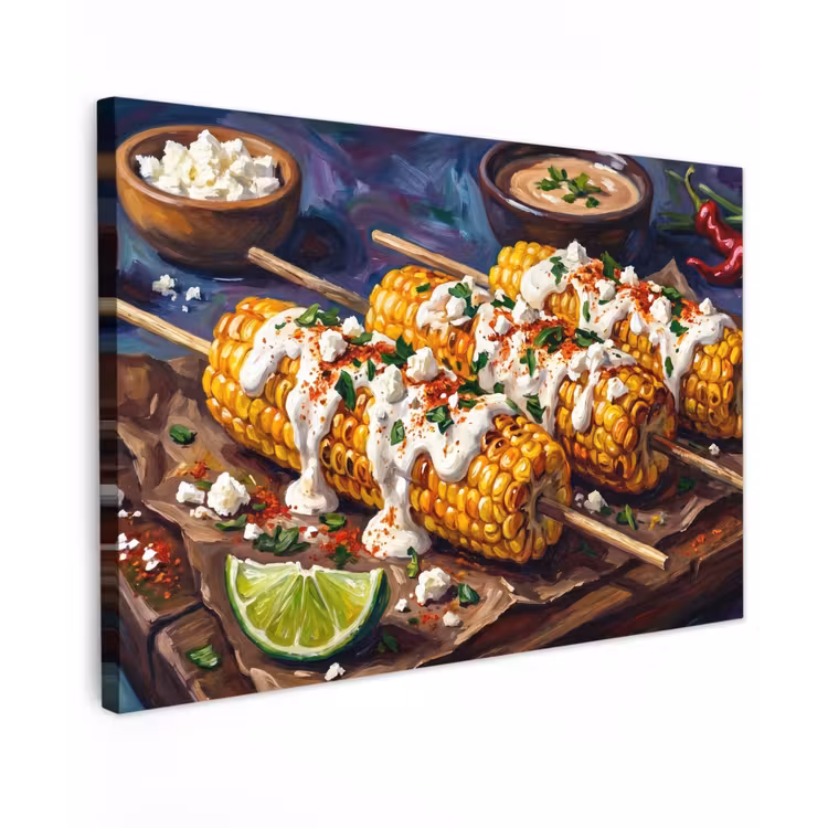 Canvas schilderij - Eten - Maïs - Saus - Geschilderd - Geel — 1