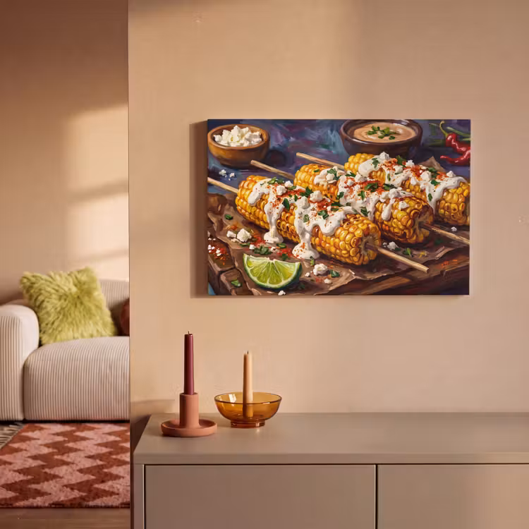 Canvas schilderij - Eten - Maïs - Saus - Geschilderd - Geel — 2