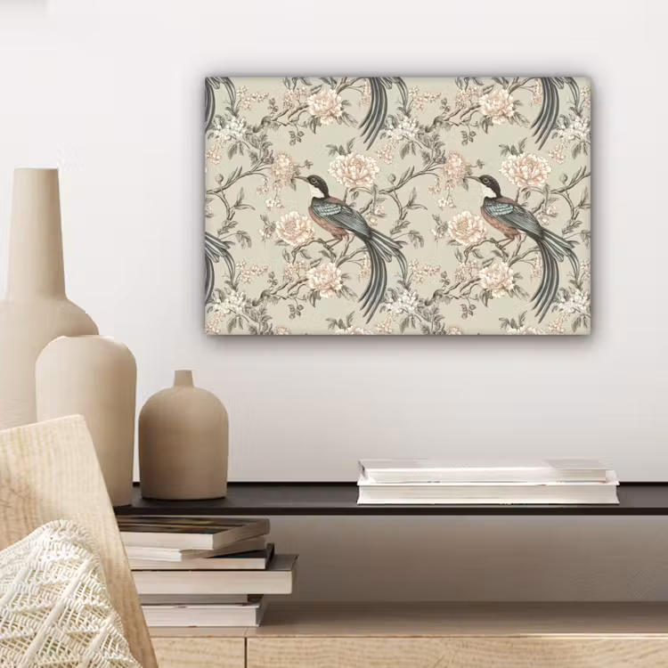 Canvas schilderij - Bloem - Vogel - Kleurrijk — 5