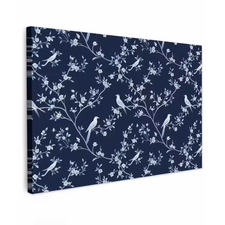 Canvas schilderij - Grafisch - Bloesemtak - Blauw — 1