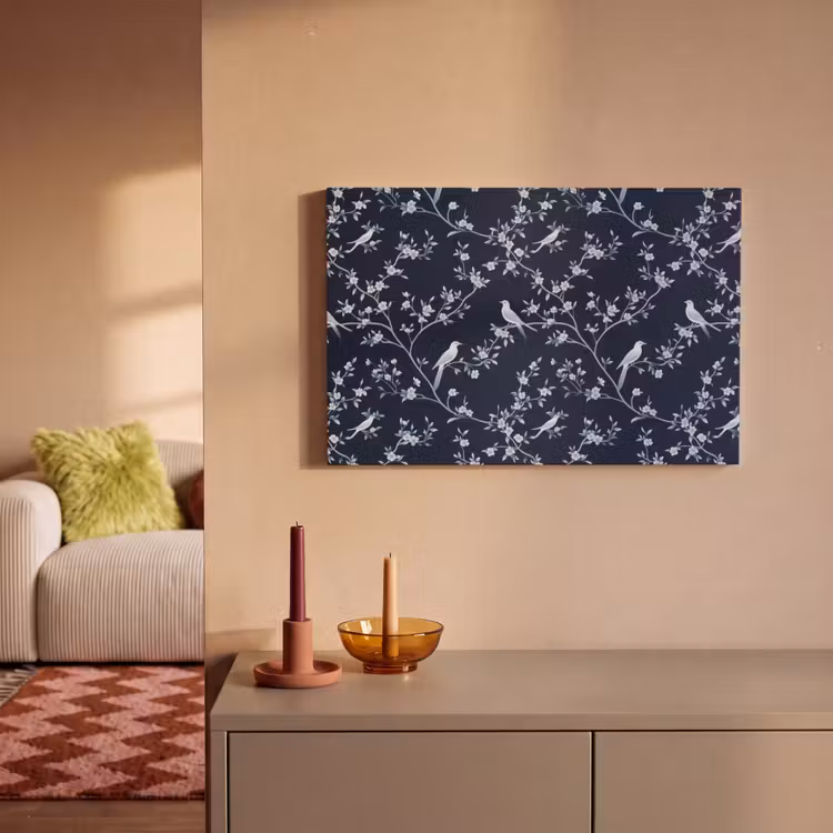 Canvas schilderij - Grafisch - Bloesemtak - Blauw — 2