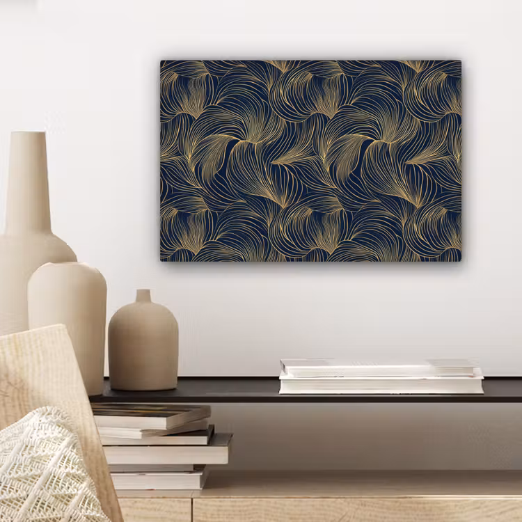 Canvas schilderij - Abstract - Lijnen - Blauw - Goud — 5