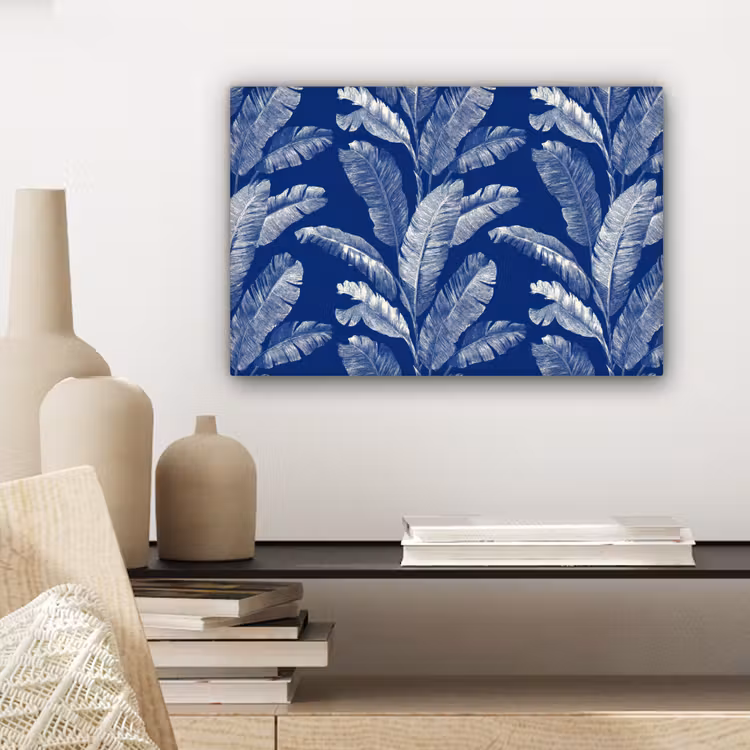 Canvas schilderij - Blad - Palm - Blauw — 5