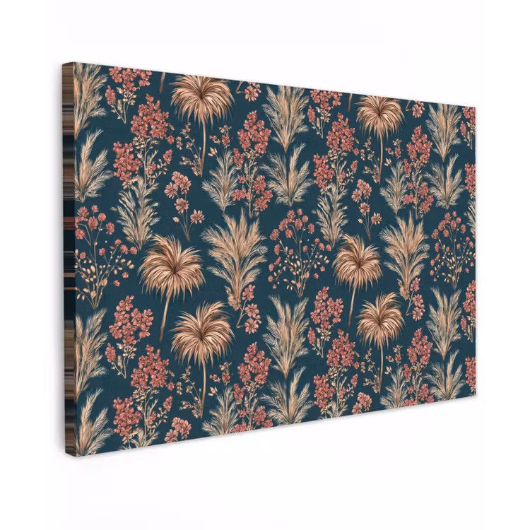 Canvas schilderij - Botanisch - Patroon - Blauw — 1