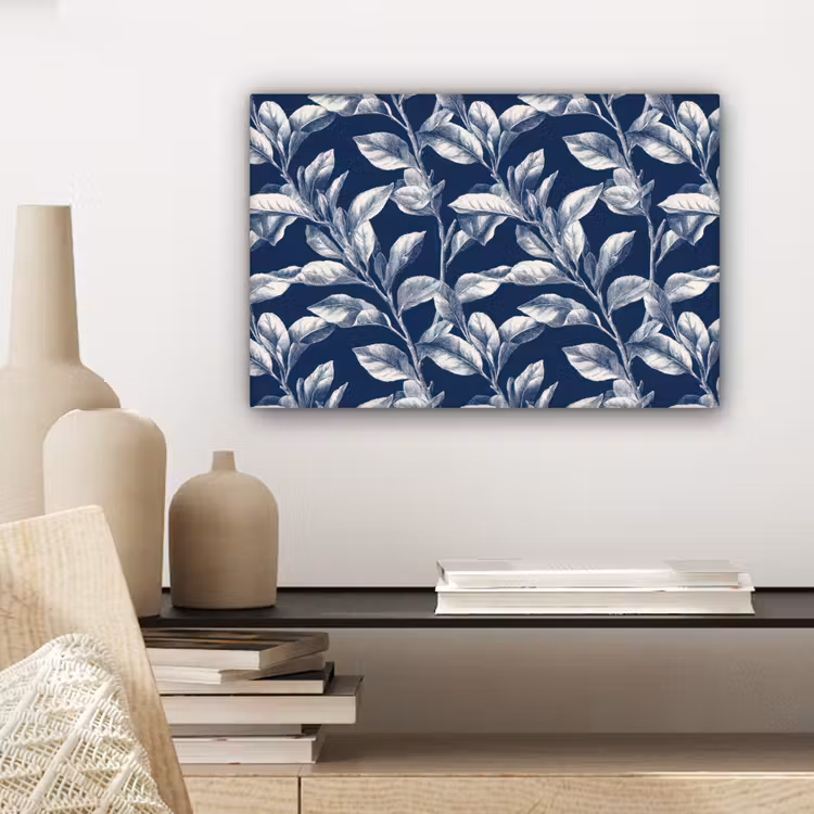 Canvas schilderij - Botanisch - Patroon - Blauw — 5