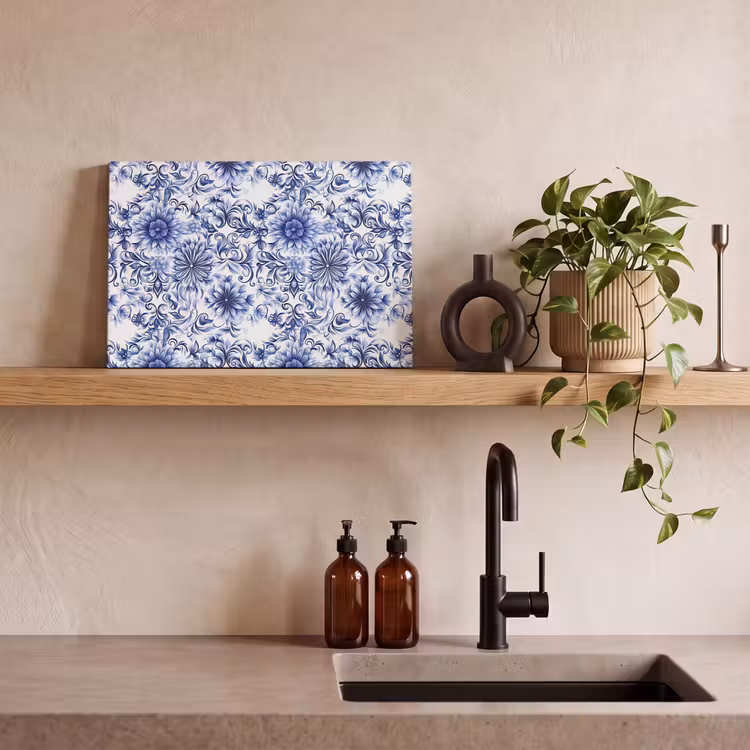 Canvas schilderij - Bloemen - Blauw - Patroon - Wit — 3