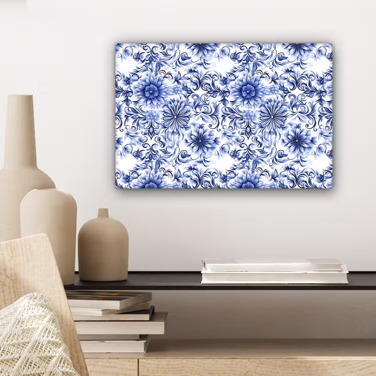 Canvas schilderij - Bloemen - Blauw - Patroon - Wit — 5