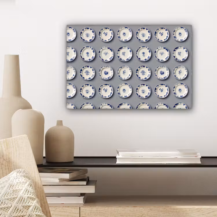 Canvas schilderij - Borden - Bloemen - Blauw - Wit — 5