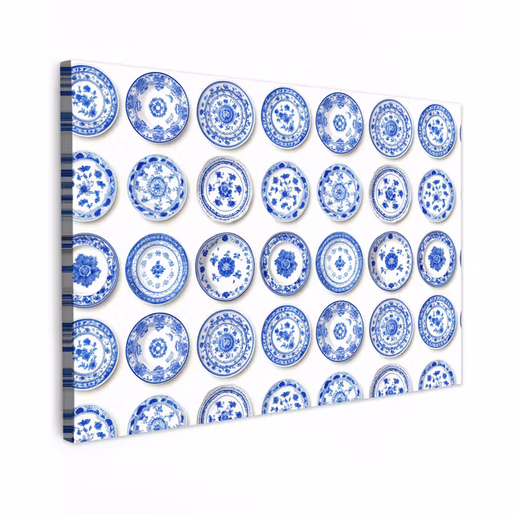 Canvas schilderij - Borden - Bloemen - Patroon - Blauw — 1