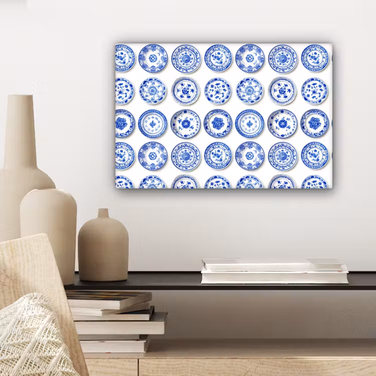 Canvas schilderij - Borden - Bloemen - Patroon - Blauw — 5