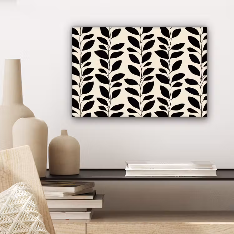 Canvas schilderij - Botanisch - Dessin - Zwart - Beige — 5