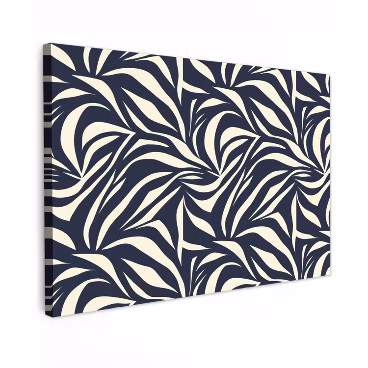 Canvas schilderij - Bladvormen - Blauw - Patroon - Wit — 1