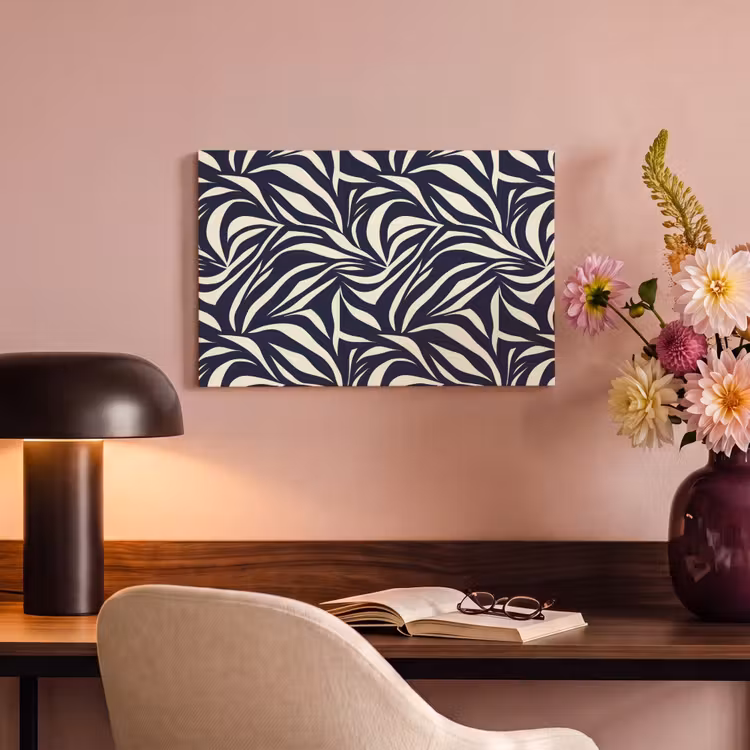 Canvas schilderij - Bladvormen - Blauw - Patroon - Wit — 4