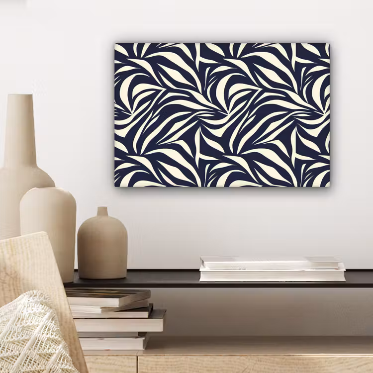Canvas schilderij - Bladvormen - Blauw - Patroon - Wit — 5