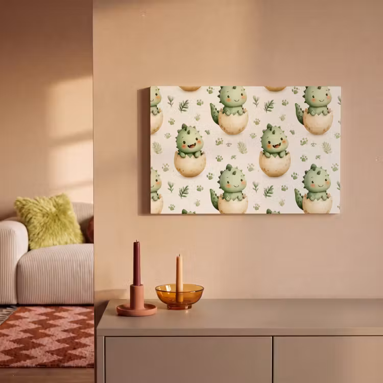 Canvas schilderij - Dino - Eieren - Groen — 2