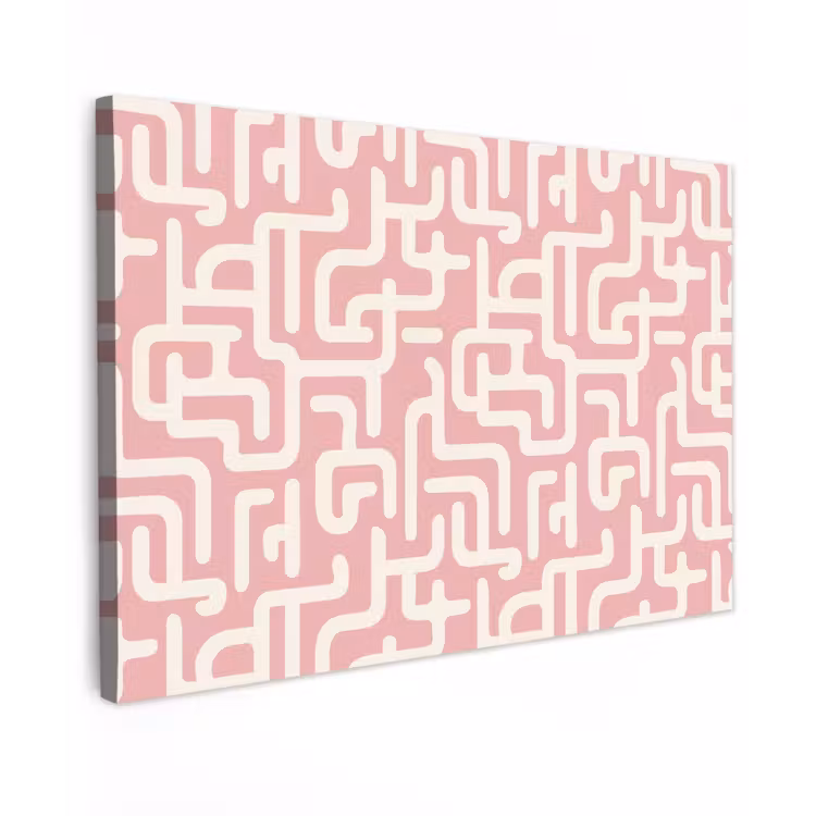 Canvas schilderij - Doolhofpatroon - Roze - Wit - Abstract — 1