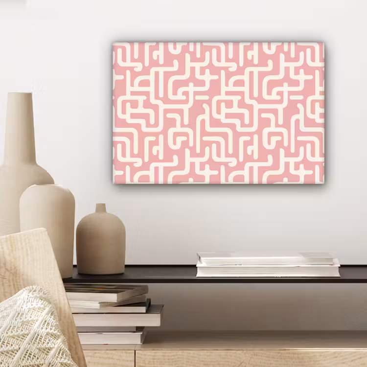 Canvas schilderij - Doolhofpatroon - Roze - Wit - Abstract — 5