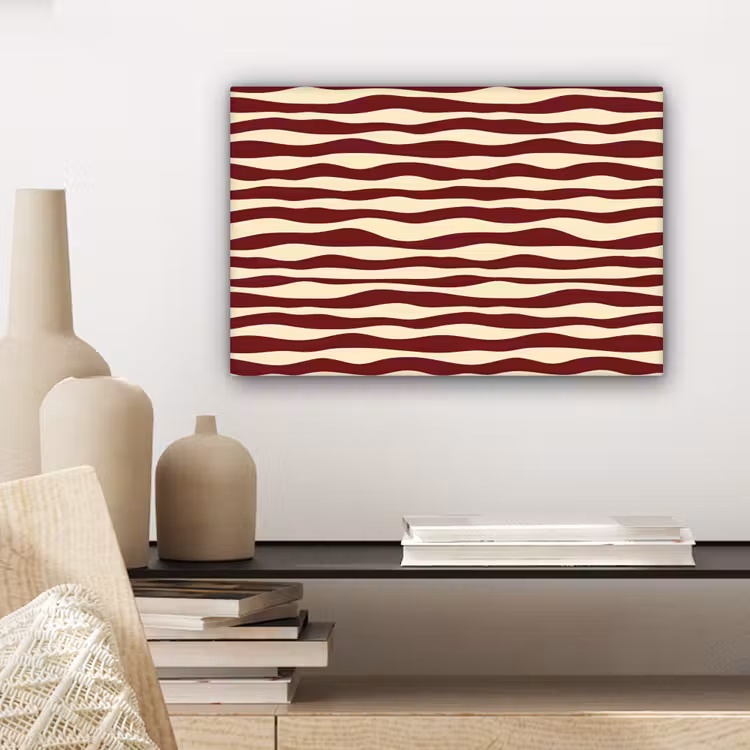 Canvas schilderij - Golven - Rood - Patroon - Crème — 5