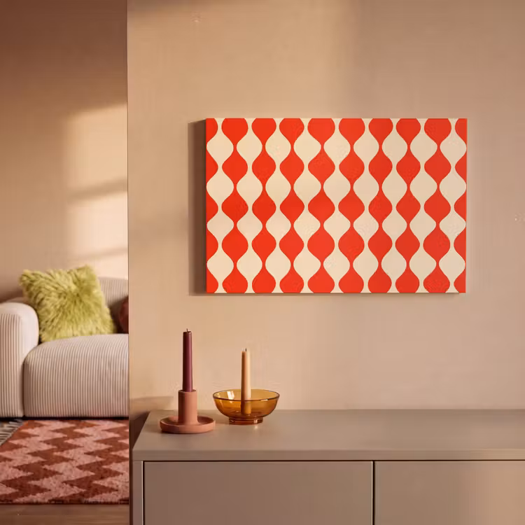 Canvas schilderij - Golvend patroon - Retro - Rood - Beige — 2