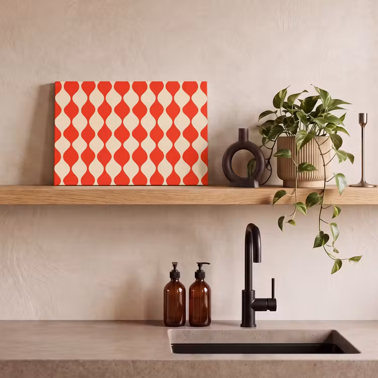 Canvas schilderij - Golvend patroon - Retro - Rood - Beige — 3