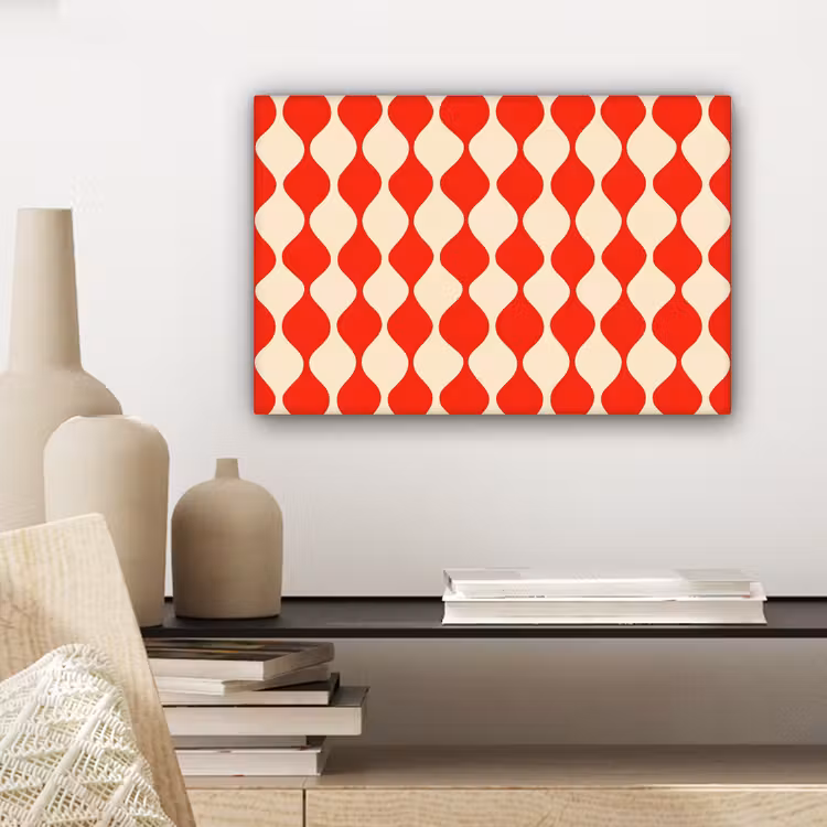 Canvas schilderij - Golvend patroon - Retro - Rood - Beige — 5