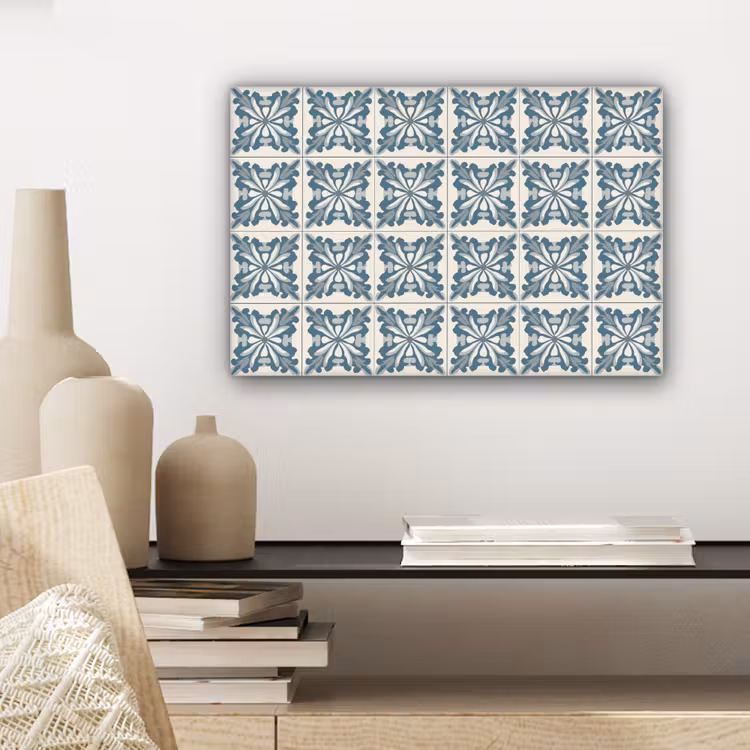Canvas schilderij - Dessin - Tegel - Blauw — 5