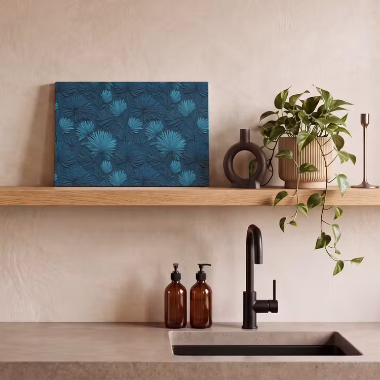Canvas schilderij - Bladeren - Reliëf - Patroon - Oceaanblauw - Modern — 3