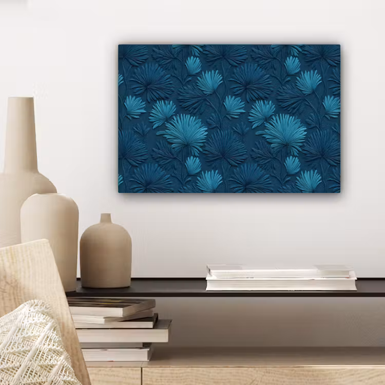 Canvas schilderij - Bladeren - Reliëf - Patroon - Oceaanblauw - Modern — 5