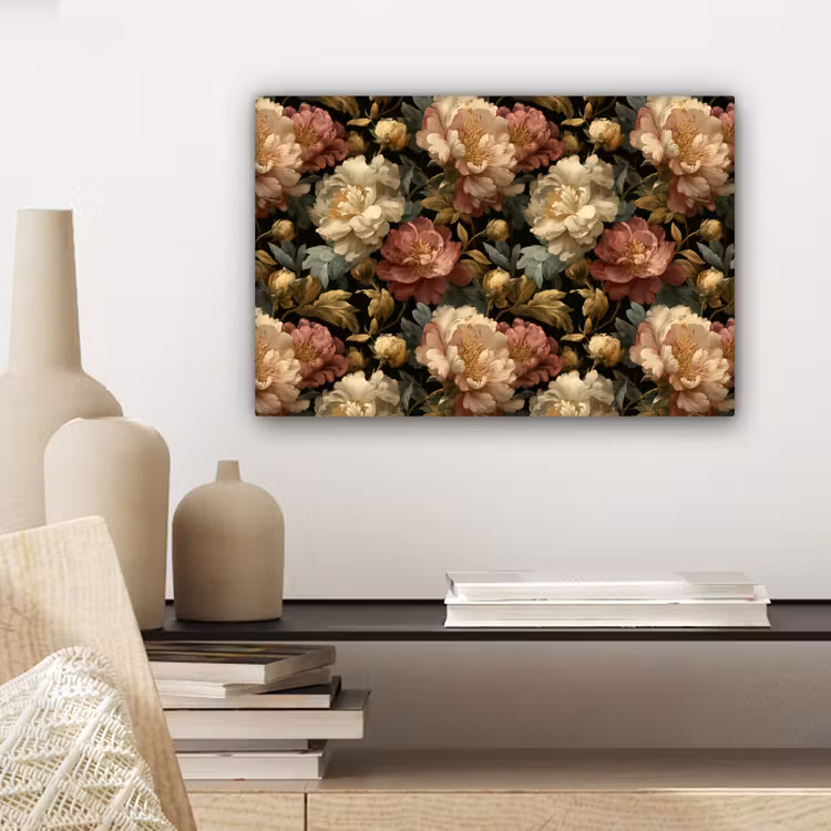 Canvas schilderij - Bloemen - Barok - Patroon - Roze - Crème — 5