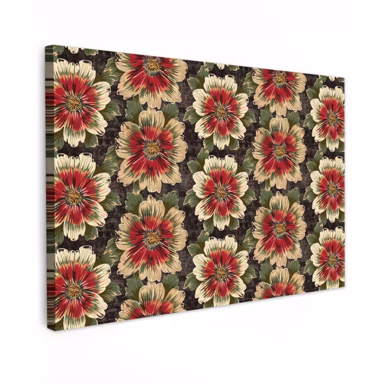 Canvas schilderij - Bloemen - Klassiek - Patroon - Rood — 1
