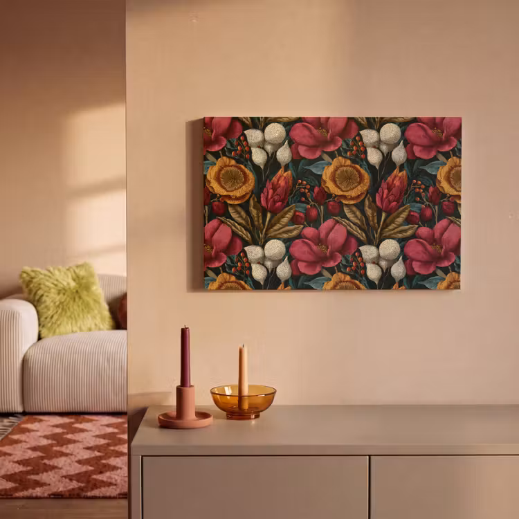 Canvas schilderij - Bloemen - Patroon - Rood - Goud — 2