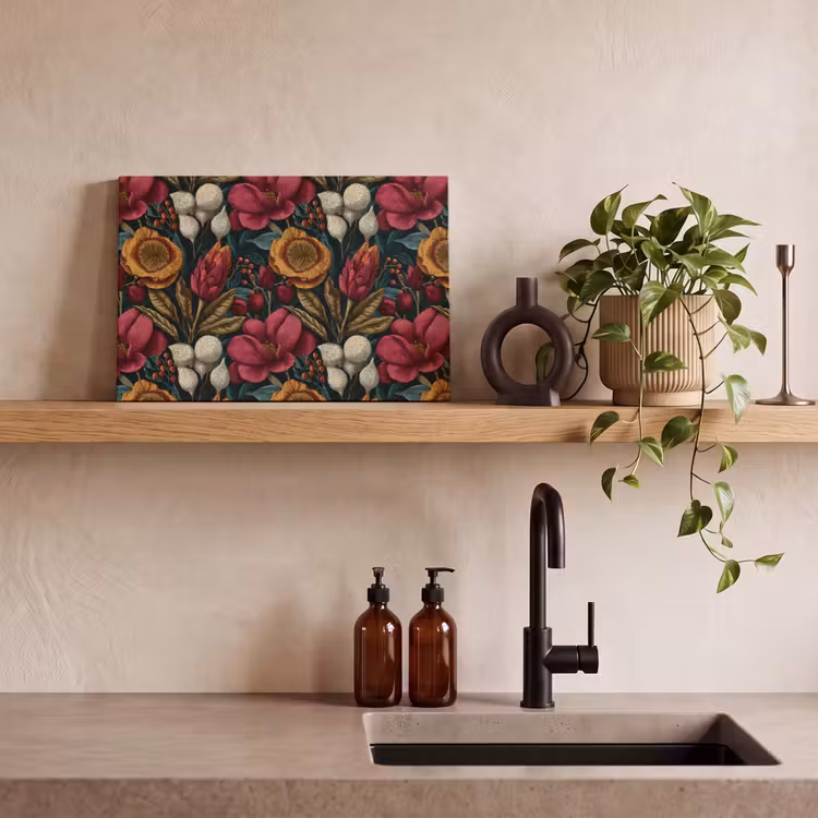 Canvas schilderij - Bloemen - Patroon - Rood - Goud — 3