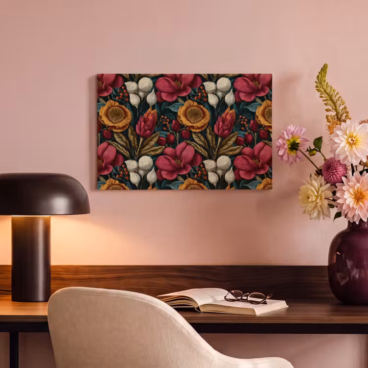 Canvas schilderij - Bloemen - Patroon - Rood - Goud — 4