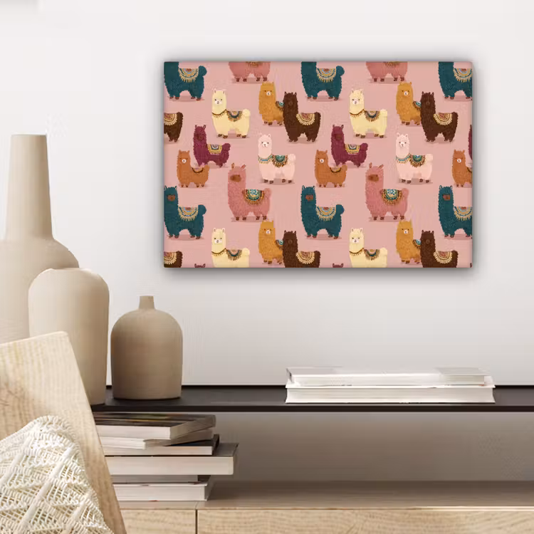 Canvas schilderij - Alpaca's - Patroon - Kleurrijk — 5