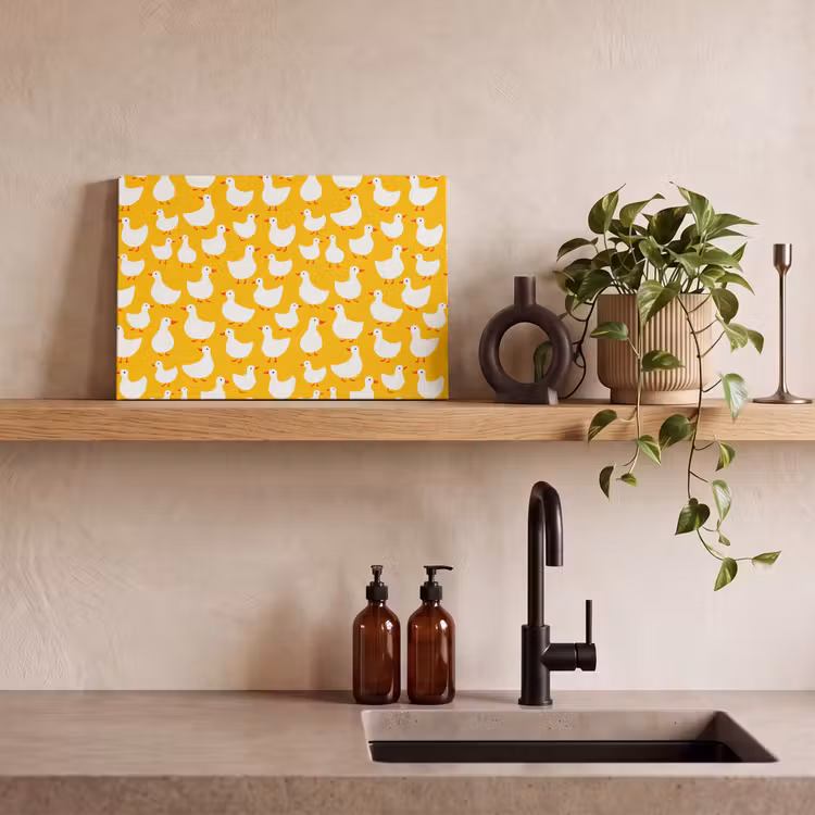 Canvas schilderij - Eendjes - Patroon - Geel — 3