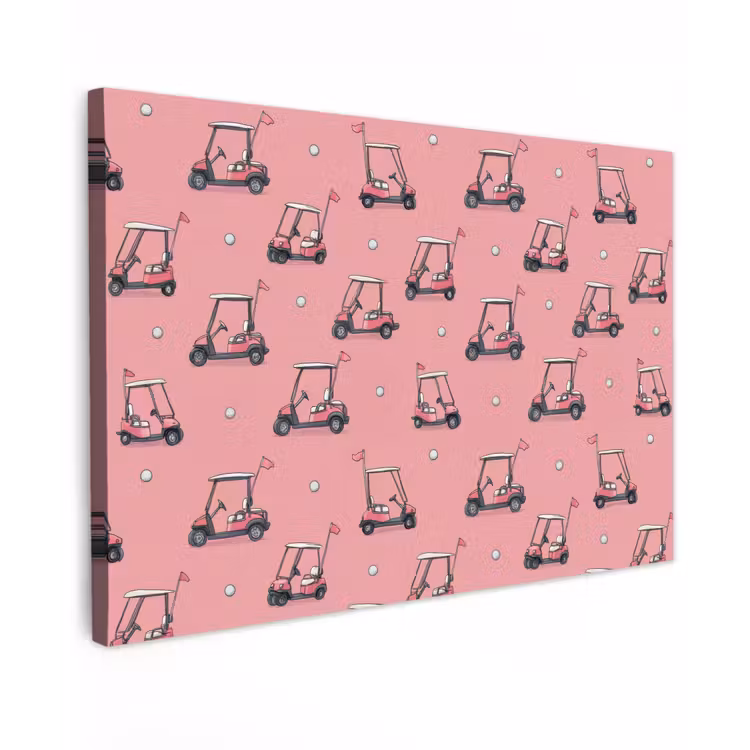 Canvas schilderij - Golfkar - Retro - Roze — 1