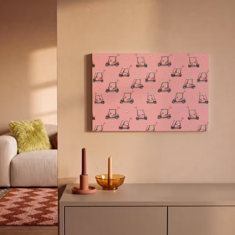 Canvas schilderij - Golfkar - Retro - Roze — 2