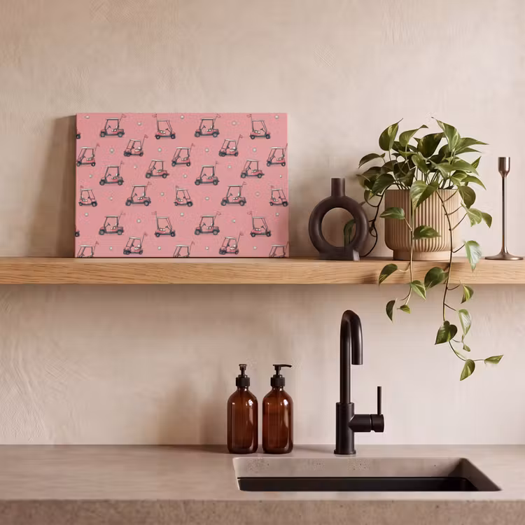 Canvas schilderij - Golfkar - Retro - Roze — 3