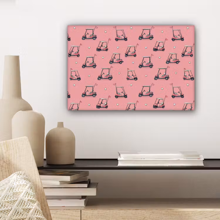 Canvas schilderij - Golfkar - Retro - Roze — 5