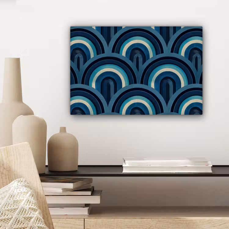 Canvas schilderij - Bogen - Geometrisch - Patroon - Blauw - Retro — 5