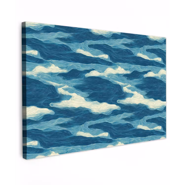 Canvas schilderij - Golven - Abstract - Patroon - Blauw - Wit — 1