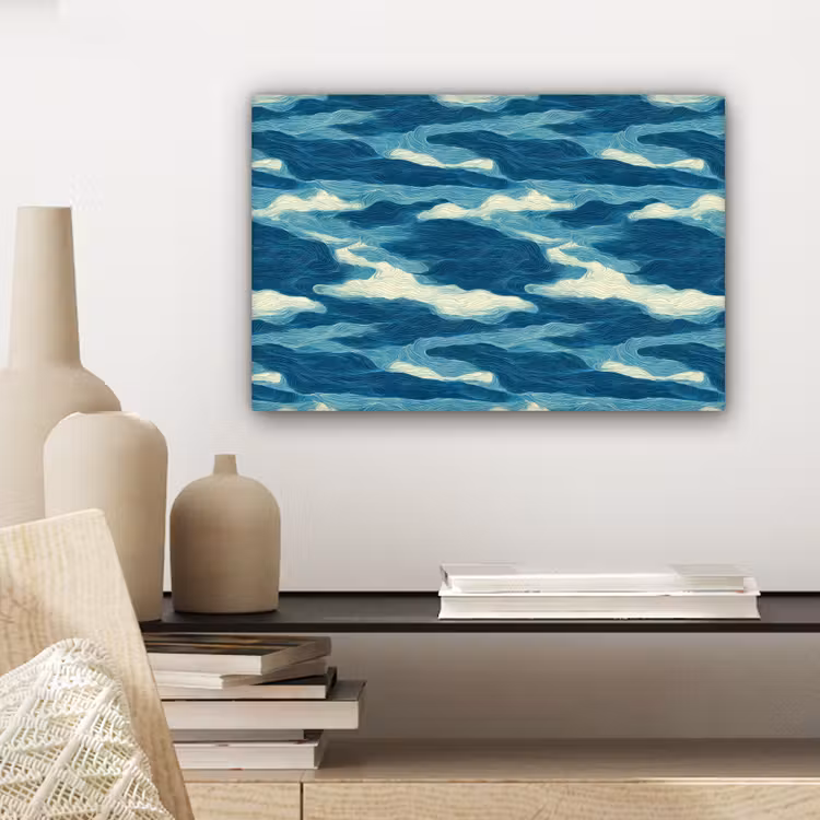 Canvas schilderij - Golven - Abstract - Patroon - Blauw - Wit — 5