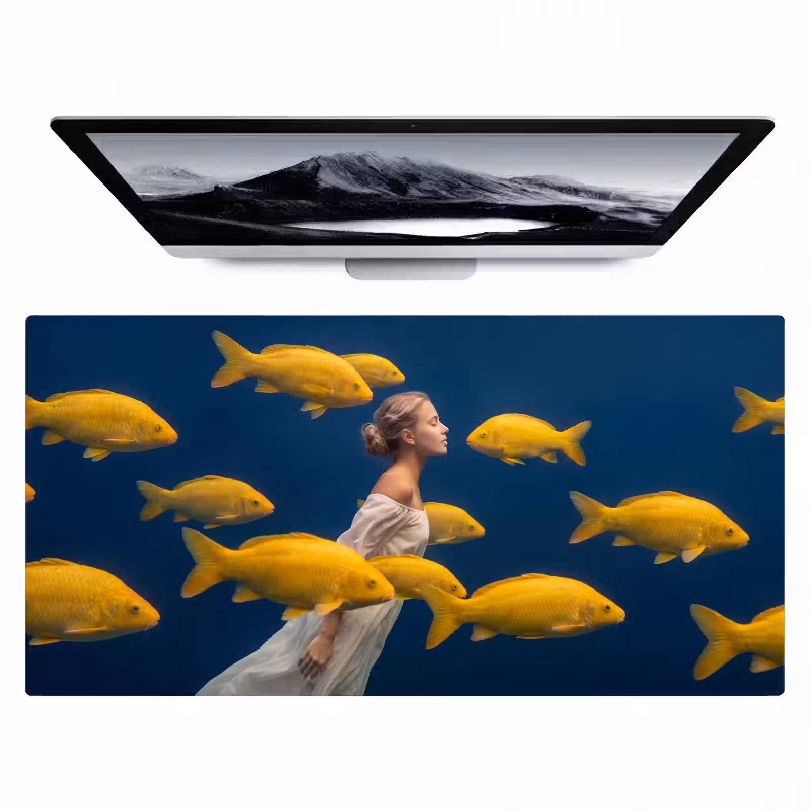 Bureau onderlegger - Vrouw - Vis - Water - Natuur - Geel — 1