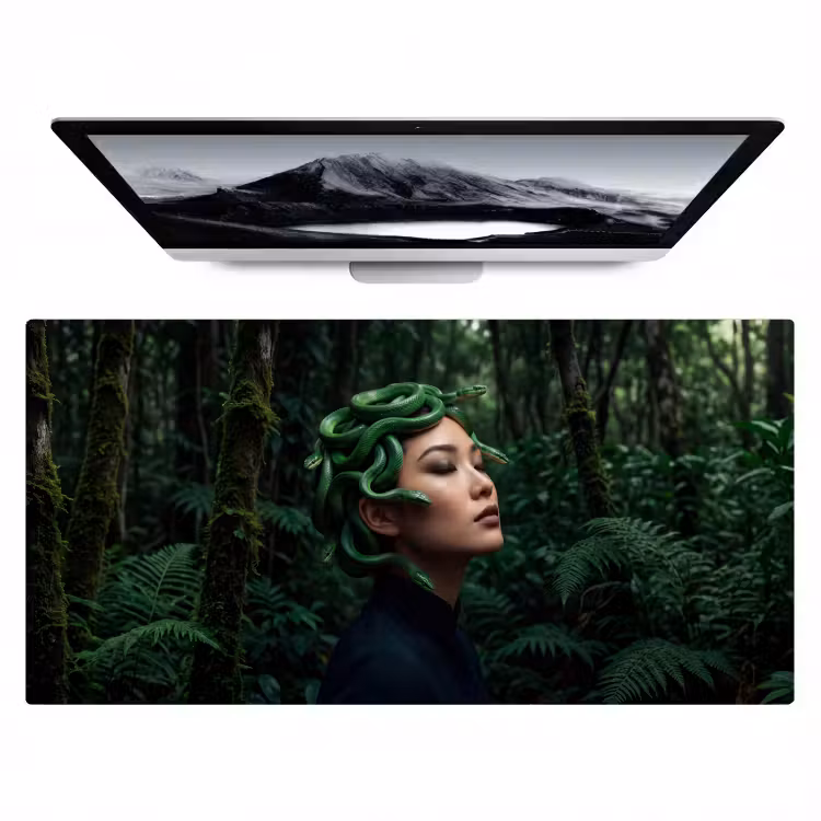 Bureau onderlegger - Vrouw - Slang - Natuur - Mystiek - Groen — 1