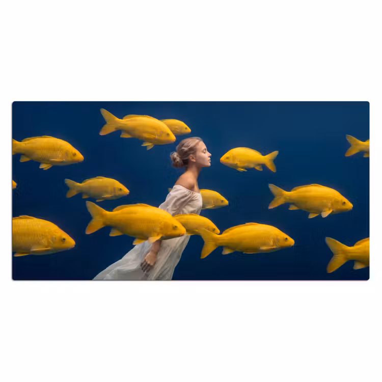 Bureau onderlegger - Vrouw - Vis - Water - Natuur - Geel — 2
