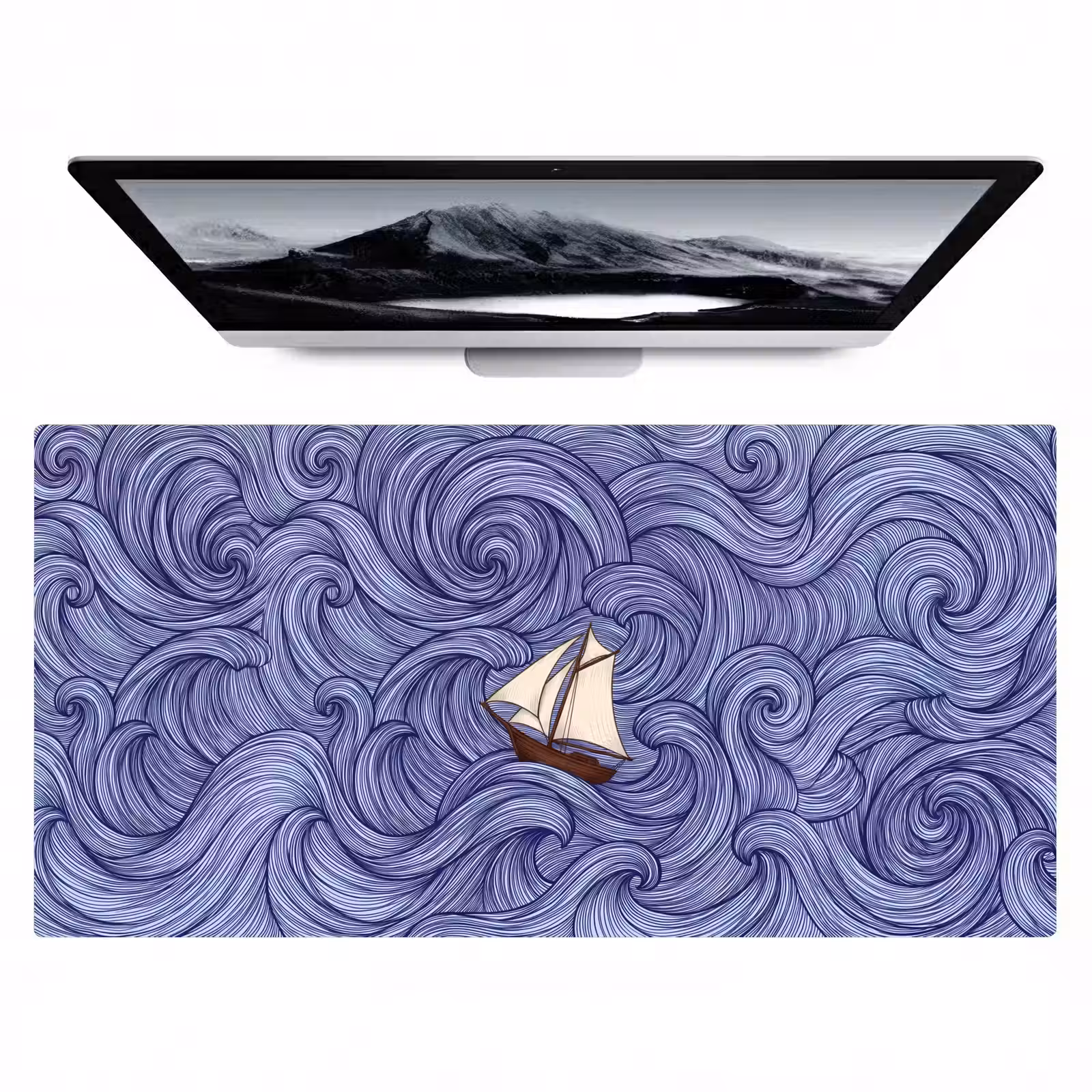 Bureau onderlegger - Schip - Golven - Zee - Illustratie - Blauw — 1