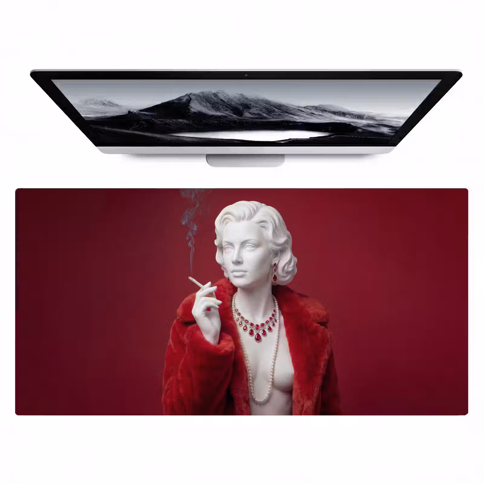 Bureau onderlegger - Vrouw - Bontjas - Mode - Klassiek - Rood — 1