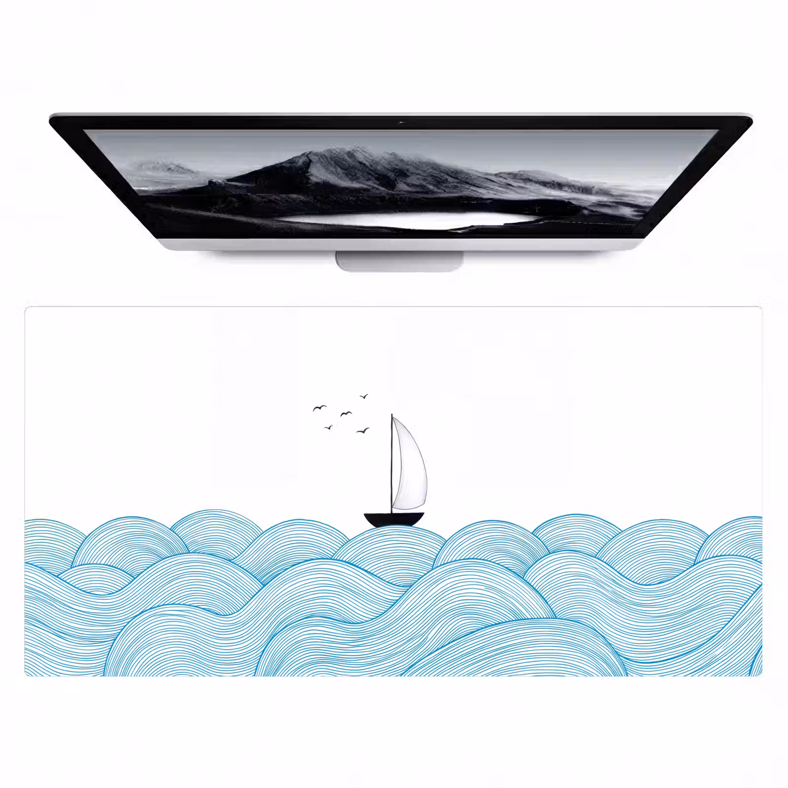Bureau onderlegger - Zeilboot - Golven - Zee - Illustratie - Blauw — 1