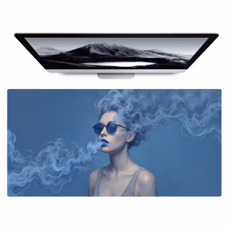Bureau onderlegger - Portret - Zonnebril - Rook - Abstract - Blauw — 1